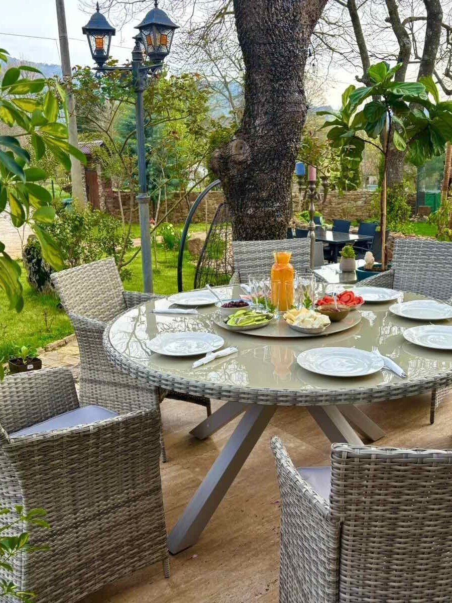 A table at dusk