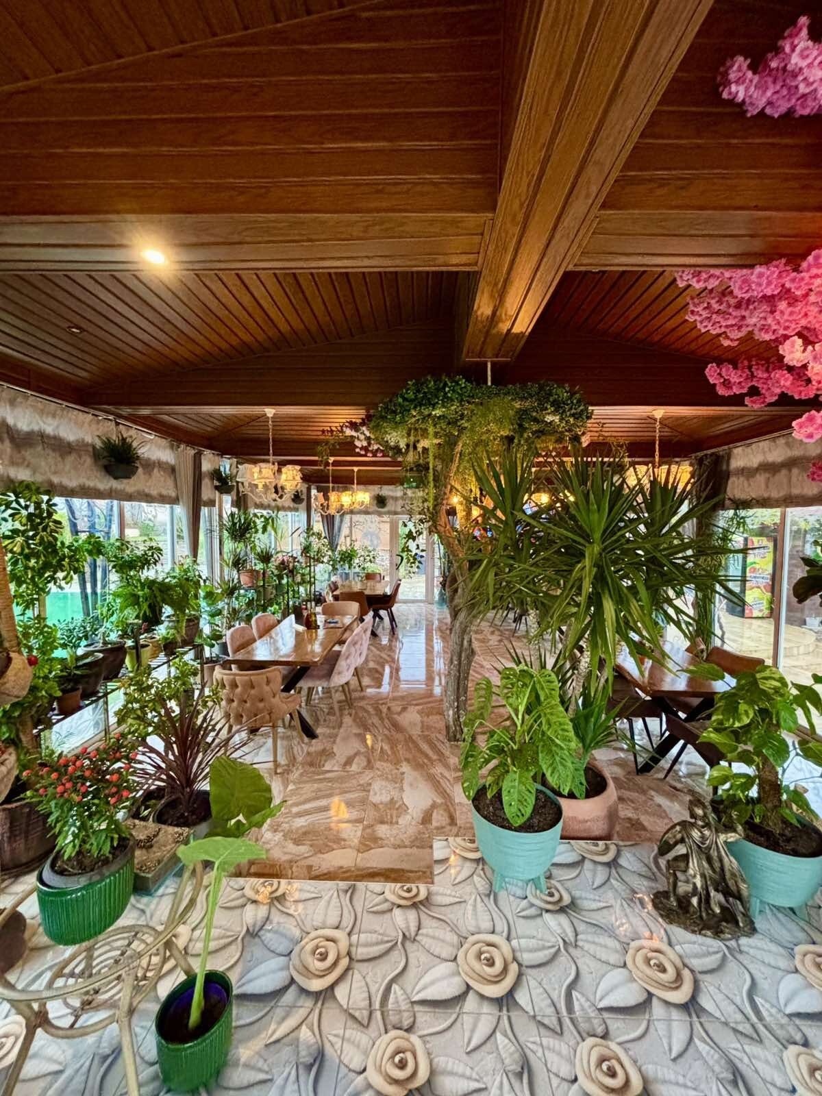 Under the wooden ceiling